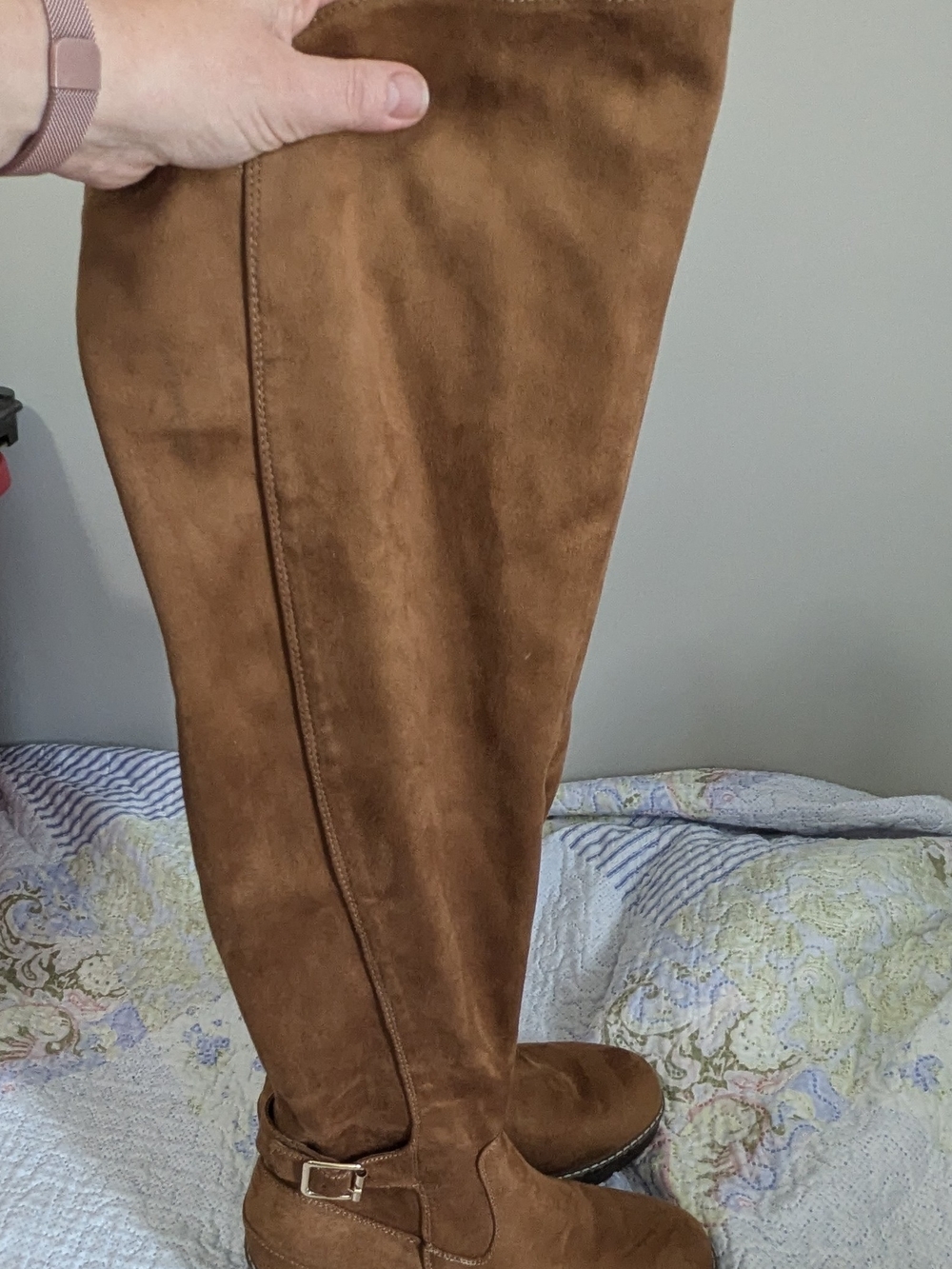 Over-the-Knee Suede Riding Boots - Cognac Brown 8.5 W - Picture 2 of 5